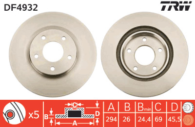 Jeu de (2) disques de frein TRW DF4932