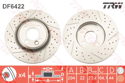 Jeu de (2) disques de frein TRW DF6422