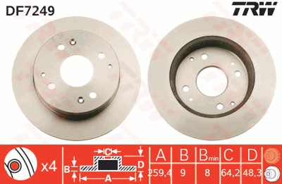 Jeu de (2) disques de frein TRW DF7249