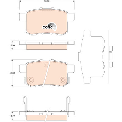 Jeu de 4 plaquettes de frein COTEC TRW GDB3482
