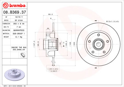 Jeu de disques de frein BREMBO 08.B369.37