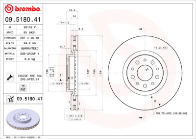 Jeu de disques de frein BREMBO 09.5180.41
