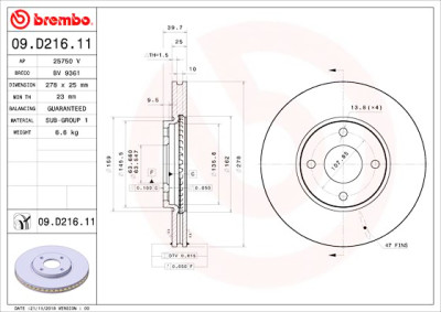 Jeu de disques de frein BREMBO 09.D216.11