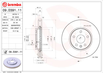 Jeu de disques de frein BREMBO 09.D391.11