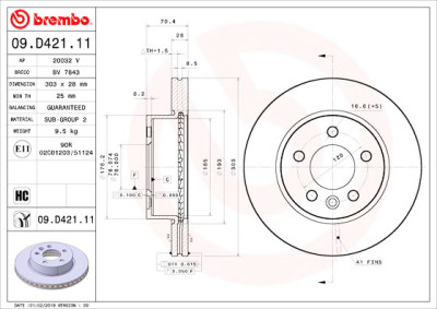 Disque de frein BREMBO 09.D421.11