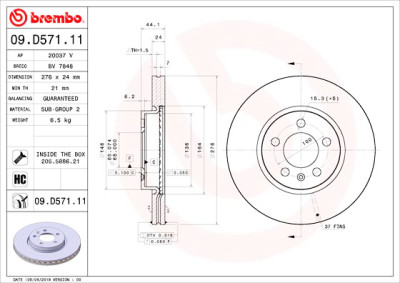 Jeu de disques de frein BREMBO 09.D571.11