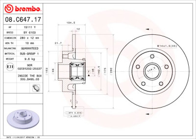 Disque de frein BREMBO 08.C647.17