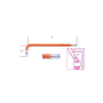 Clé coudée colorée à tête sphérique, pour vis à six pans creux Torx®, brunie T9 Jaune