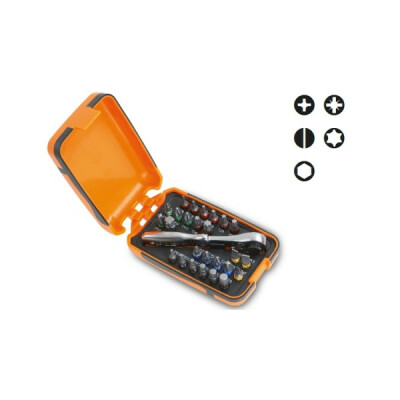 Assortiment de 25 embouts de tournevis, 1 raccord union et 1 cliquet réversible, en étui de poche