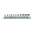 Jeu de douilles carrées femelles 1/4&quot;, à six pans creux, chromées