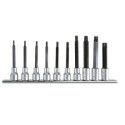 Jeu de 10 douilles longues pour vis à tête creuse Torx® avec support