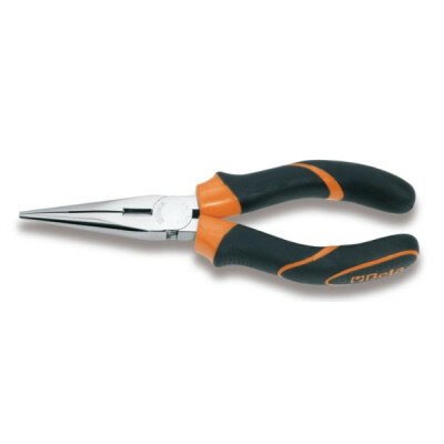 Pince becs demi-ronds droits très longs et grainés, chromés, manches bi-matière 200 MM