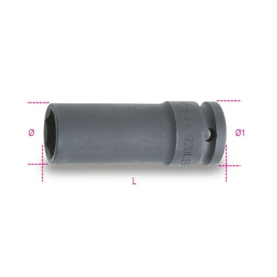 Clé à douille carrée femelle 1/2 "à douille hexagonale longue série mince phosphatée 14 MM diamètre 20.5 MM