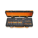 Assortiment de 18 embouts gaufrés RIBE® à six pans creux 10 mm et 2 accessoires en plateau mousse, en coffret tôle