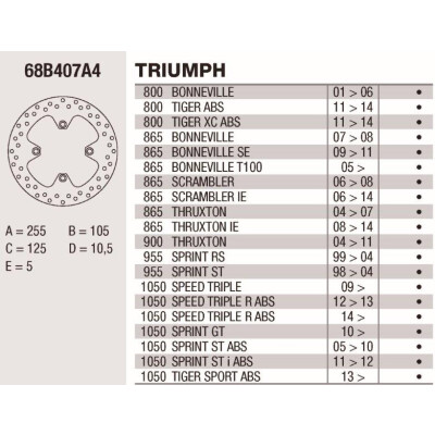 Disque de frein Brembo DP 255X5 68B407A4BRE