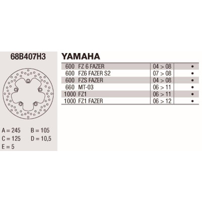 Disque de frein Brembo 245X5 68B407H3BRE