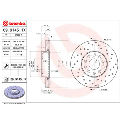 Jeu de 2 disques de frein BREMBO 09.9145.1X