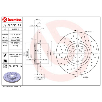 Jeu de 2 disques de frein BREMBO 09.9772.1X