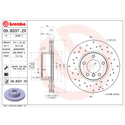 Disque de frein BREMBO 09.B337.2X