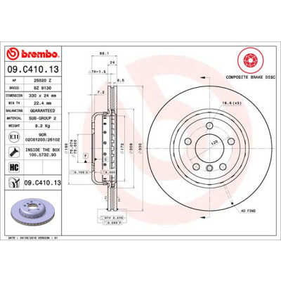 Disque de frein BREMBO 09.C410.13