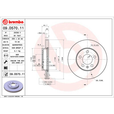 Jeu de 2 disques de frein BREMBO 09.D570.11