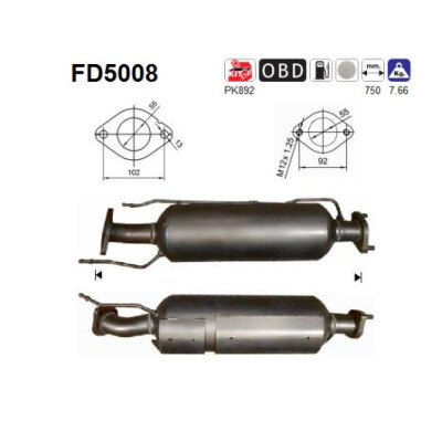 Filtre à particules/suie, système d'échappement AS FD5008