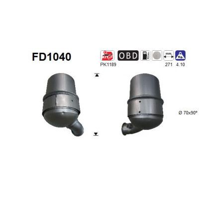 Filtre à particules/suie, système d'échappement AS FD1040