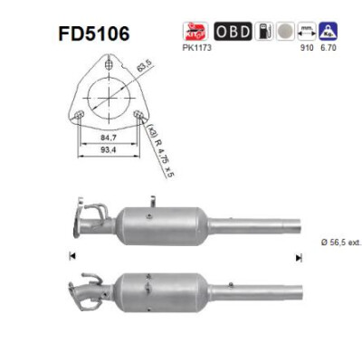 Filtre à particules/suie, système d'échappement AS FD5106