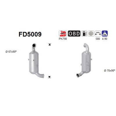 Filtre à particules/suie, système d'échappement AS FD5009