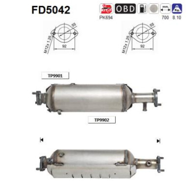 Filtre à particules/suie, système d'échappement AS FD5042