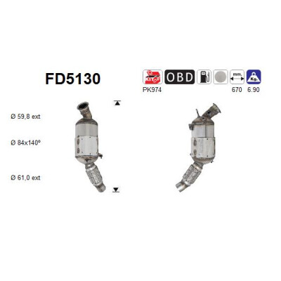 Filtre à particules/suie, système d'échappement AS FD5130