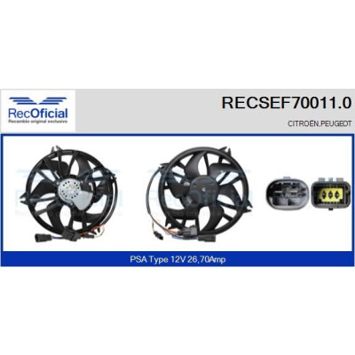 Moteur électrique, ventilateur de radiateur RECOFICIAL RECSEF70011.0