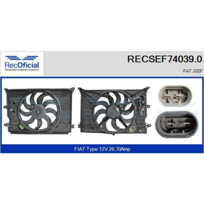 Moteur électrique, ventilateur de radiateur RECOFICIAL RECSEF74039.0