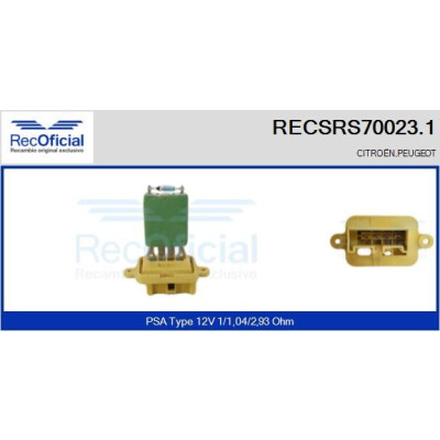Résistance, ventilateur d'habitacle RECOFICIAL RECSRS70023.1