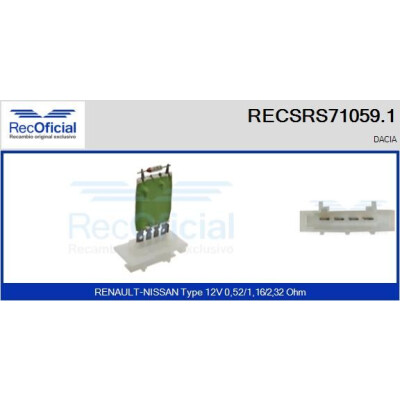 Résistance, ventilateur d'habitacle RECOFICIAL RECSRS71059.1