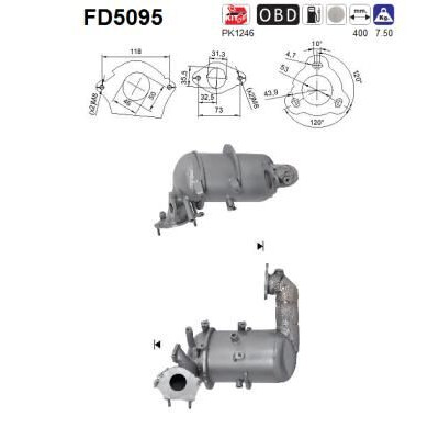 Filtre à particules/suie, système d'échappement AS FD5095