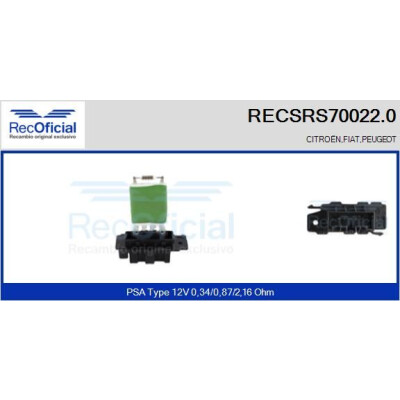 Résistance, ventilateur d'habitacle RECOFICIAL RECSRS70022.0