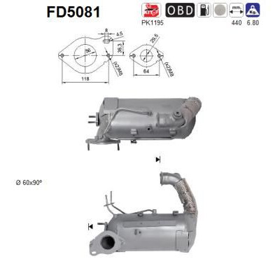 Filtre à particules/suie, système d'échappement AS FD5081