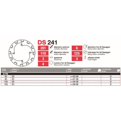 Disques de frein arrière Ktm 85-105 Sx-Xc - DS241