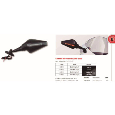 RETROVISEUR GAUCHE CBR 600RR 05 08 NOIR C INTERIEUR