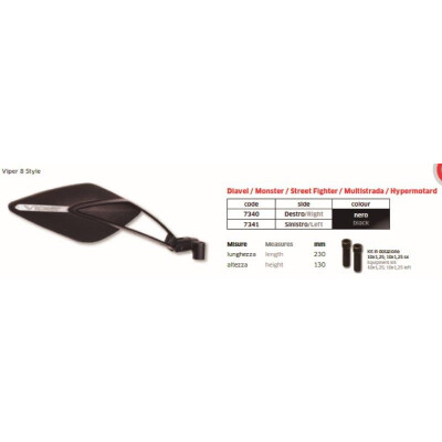 Rétroviseur gauche VIPER N.8STYLE NOIR (230 mm)