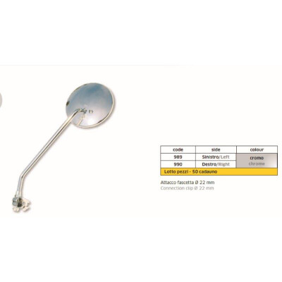 MIROIR UNIV GAUCHE CHROME CLASSIQUE PINCE 22MM