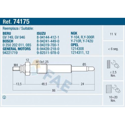 Bougie de préchauffage 74175 FAE